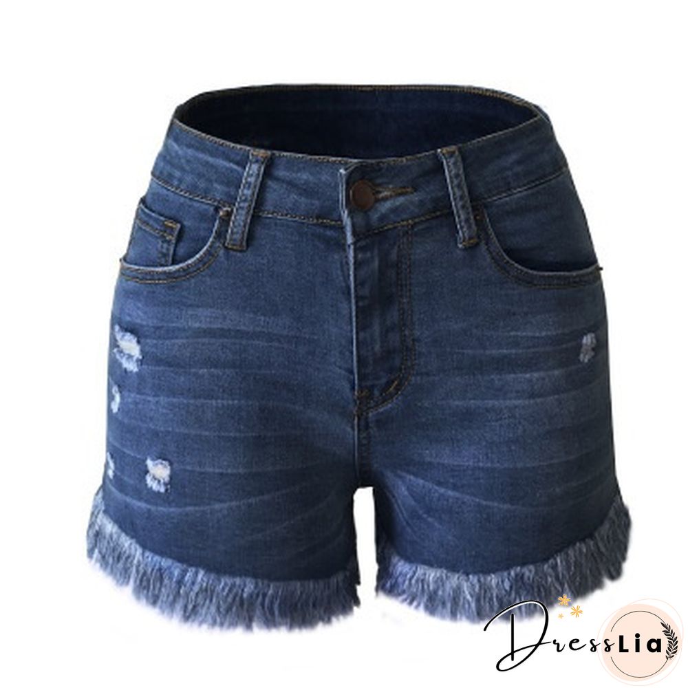 Fashion Women High Waist Tassel Hole Shorts Jeans Denim Slim Casual Short Pants