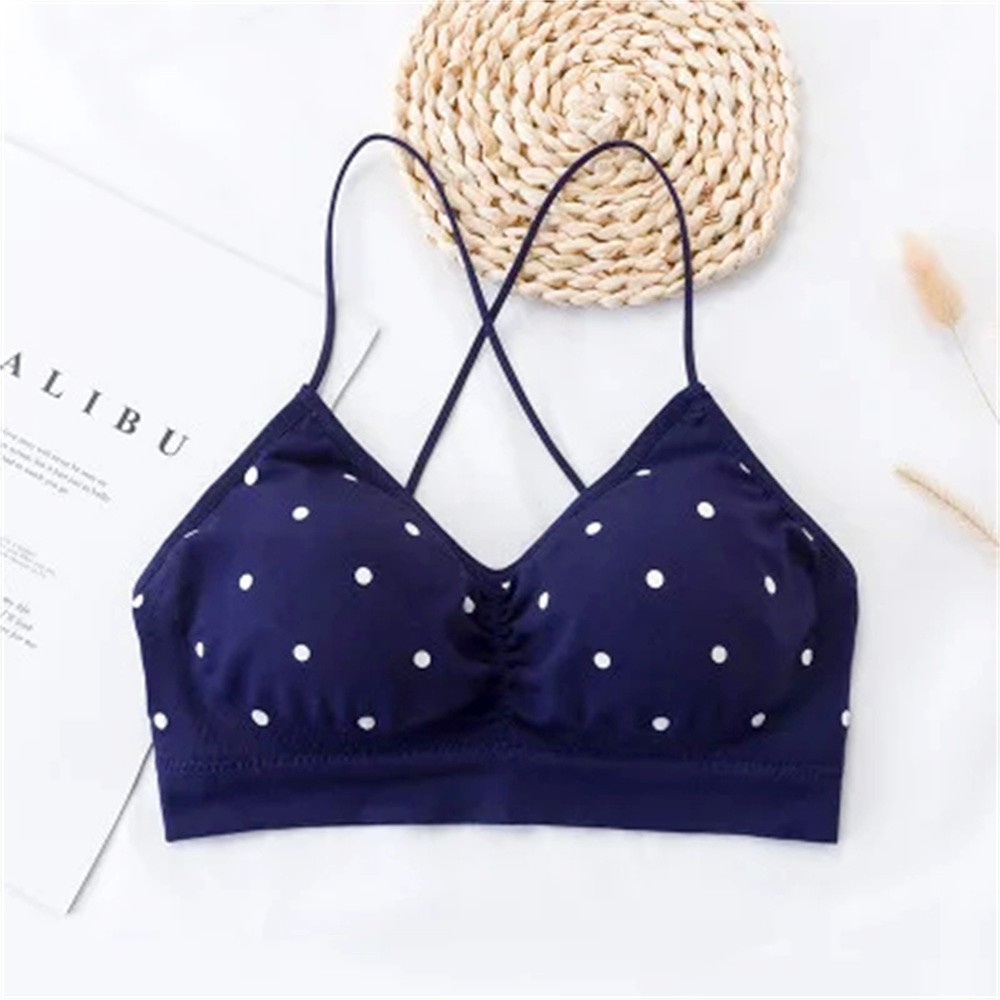 Fairfairfair Women Sexy Top Bra Backless Push Up Sports Bralette Polka Dot Print V Neck Brassiere Seamless Ladies Underwear Gym Cropped Tank