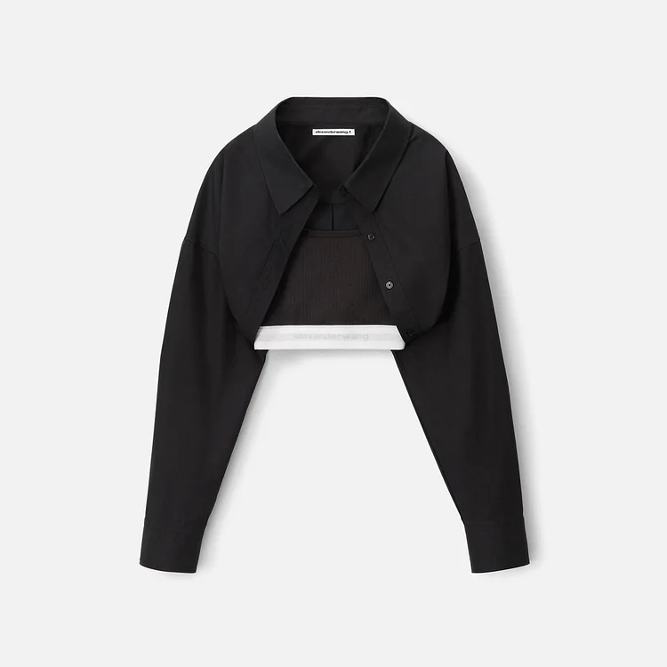 T by Alexander Wang Tucked Shirt Bolero and Logo Elastic Top - Black