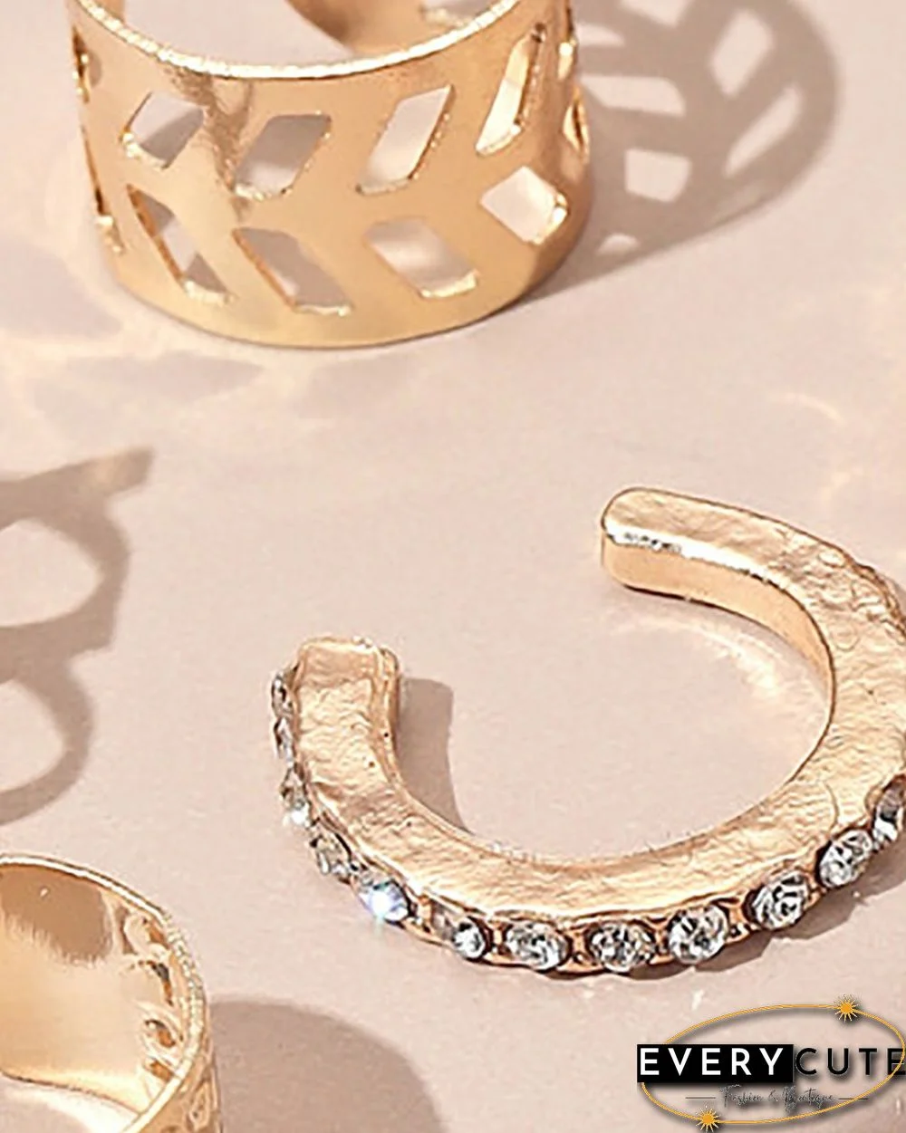 5PCS Studded Leaf Pattern Ear Cuff Set