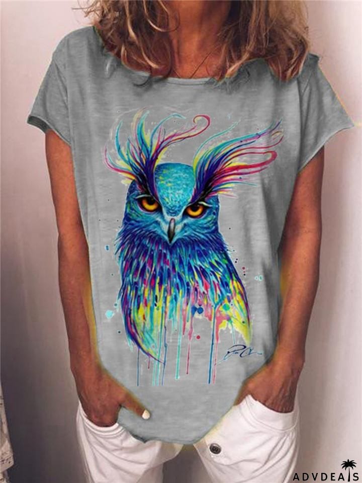 Casual Fit Animal Printed Round Neck Short Sleeve Pullover T-Shirt