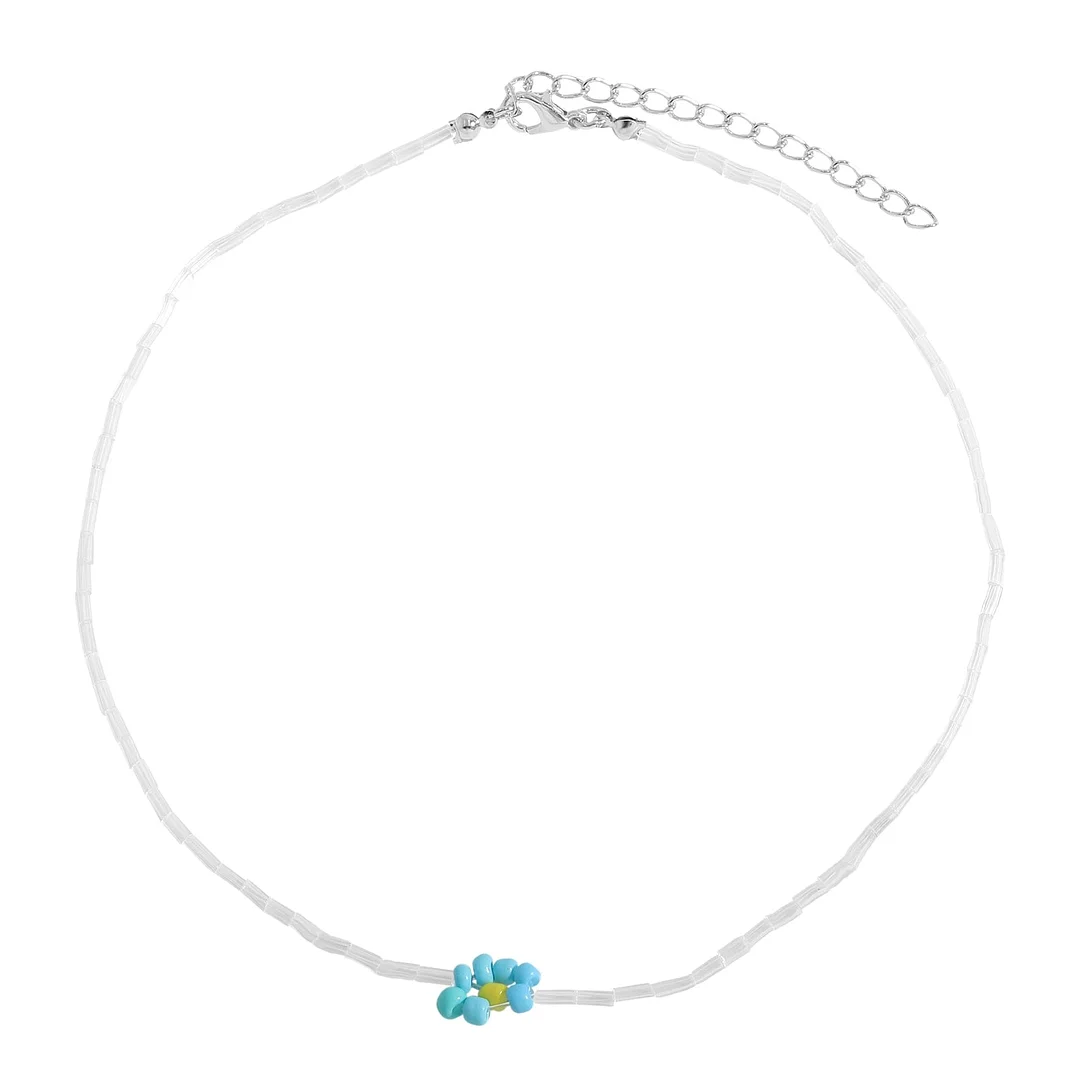 Dvacaman 2021 New INS Korean Sweet Colorful Little Flower Acrylic Pearl Bohemian Beaded Clavicle Necklaces for Women DIY Jewelry