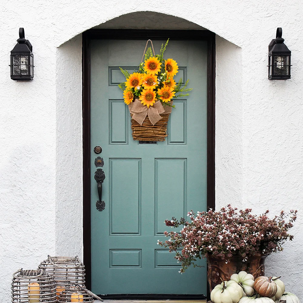 Summer Sunflower Basket Door Hanging Decoration Wreath Door Wall 