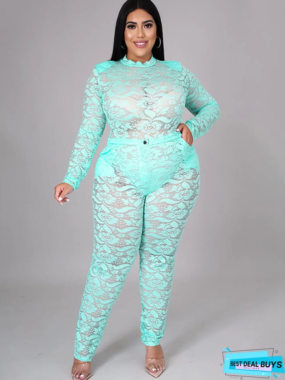 Two Piece Lace Long Sleeve Tops + Bodycon Pants