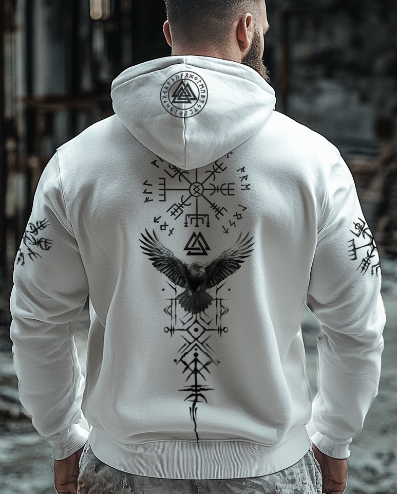 Vikings Raven Printed Totem Vintage Unisex Casual Sports Hoodie / Rvogue / Rvogue