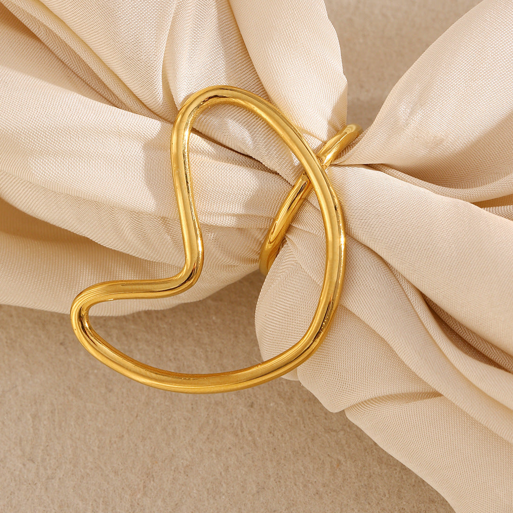 Popular Minimalist Style Versatile Niche Jewelry Stainless Steel Plated 18K Gold Exaggerated Heart Line Ring