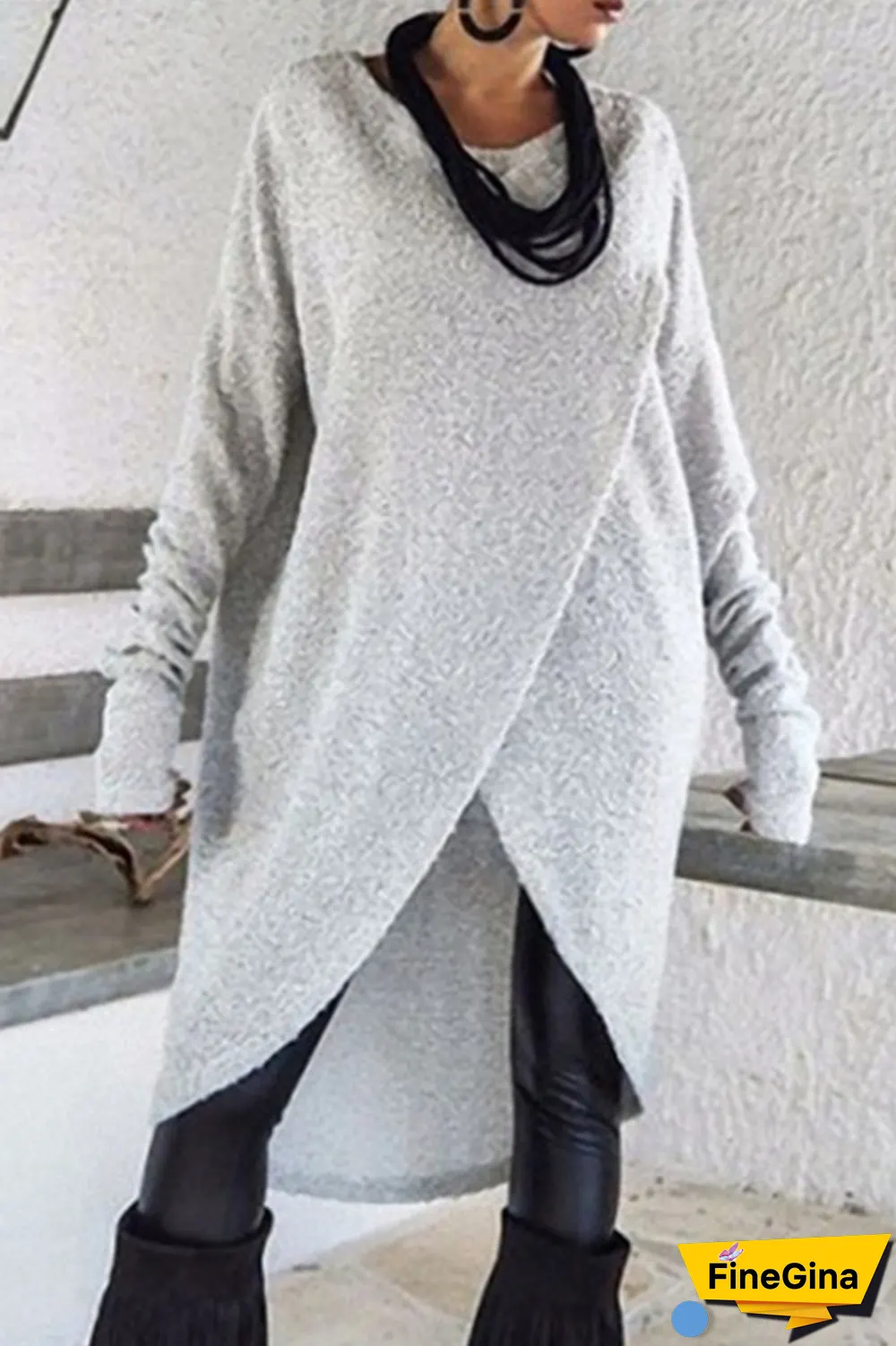 Casual Solid Split Joint Asymmetrical O Neck A Line Dresses