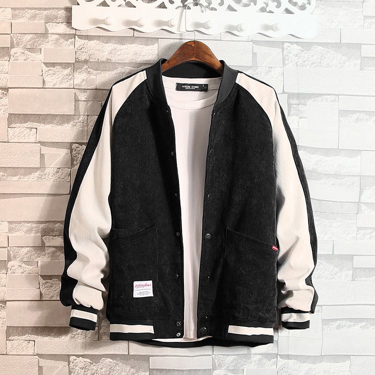 Corduroy Jacket Men's New Stand Collar Coat Men's Clothing Spring and Autumn Baseball Uniform Large Size Loose Men Baseball Uniform