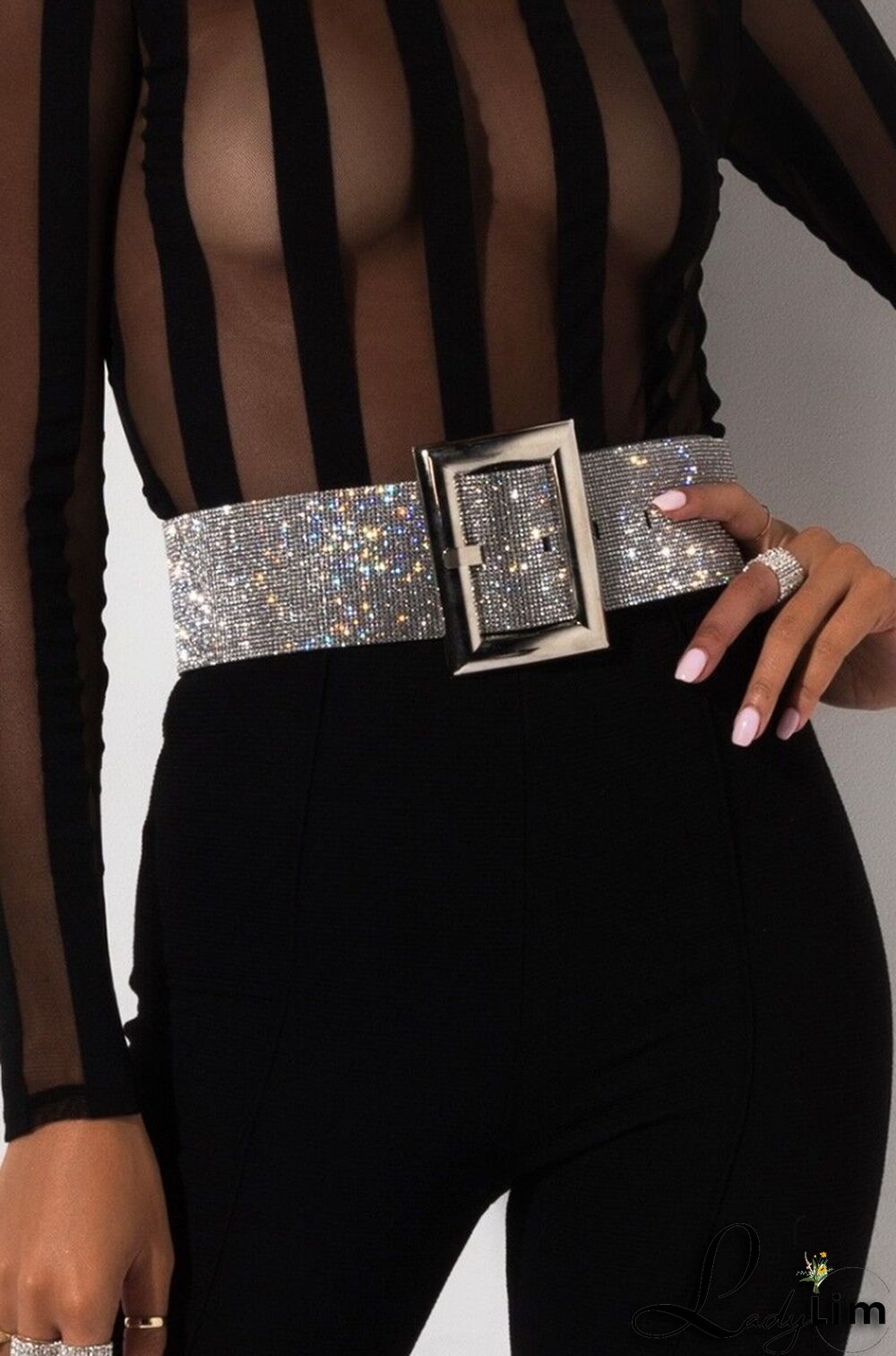 Formal Silver Beaded Sparkly Belt