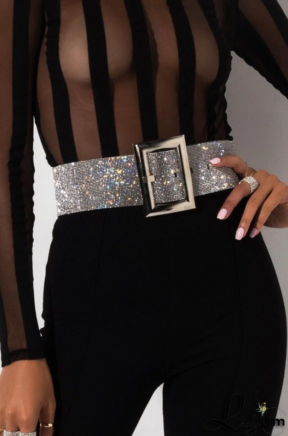 Formal Silver Beaded Sparkly Belt