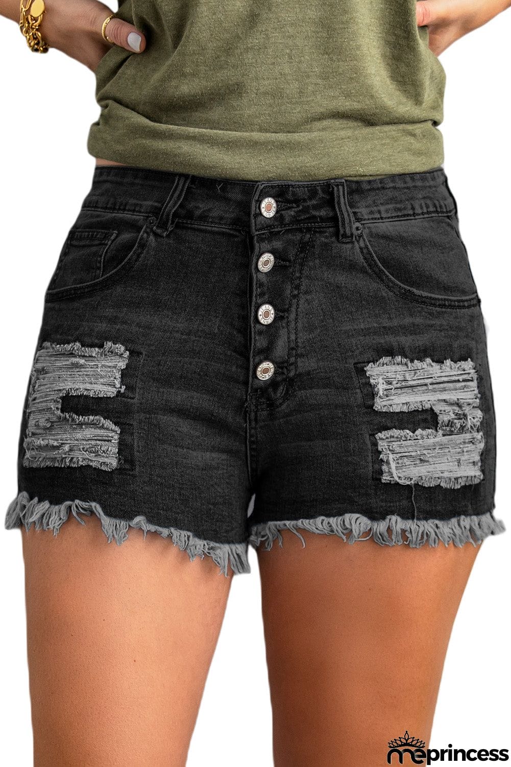Women's Black Gypsy Mid-rise Distressed Denim Shorts