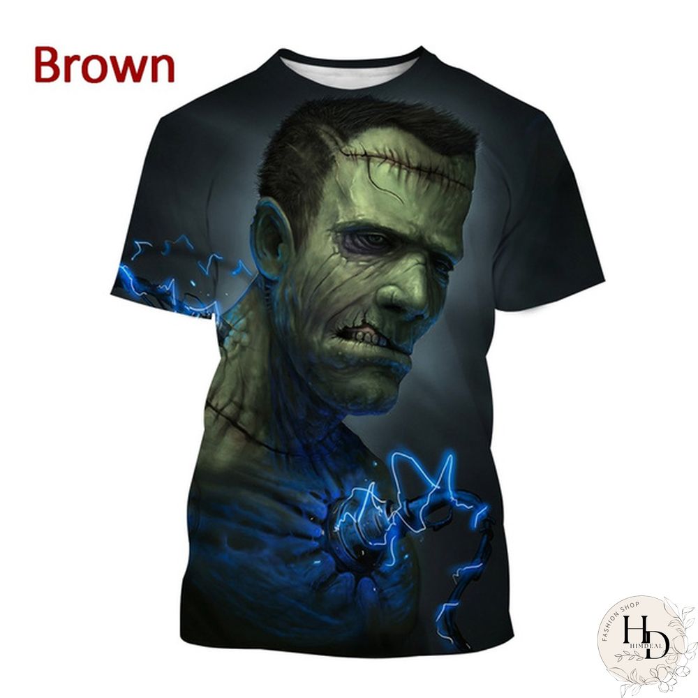 Frankenstein Short-Sleeved Shirt Mens Casual Fashion Horror Movie Harajuku Streetwear Top