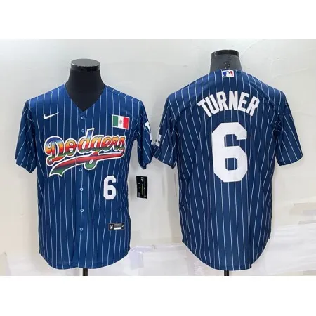 Men's Los Angeles Dodgers #6 Trea Turner Navy Mexico Rainbow Cool Base Stitched Baseball Jersey RUPJ