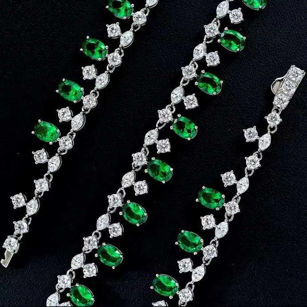 Bohemia 925 Sterling Silver 5*7MM Pear Created Moissanite Emerald Gemstone Chain Necklace For Women Fine Jewelry Gift