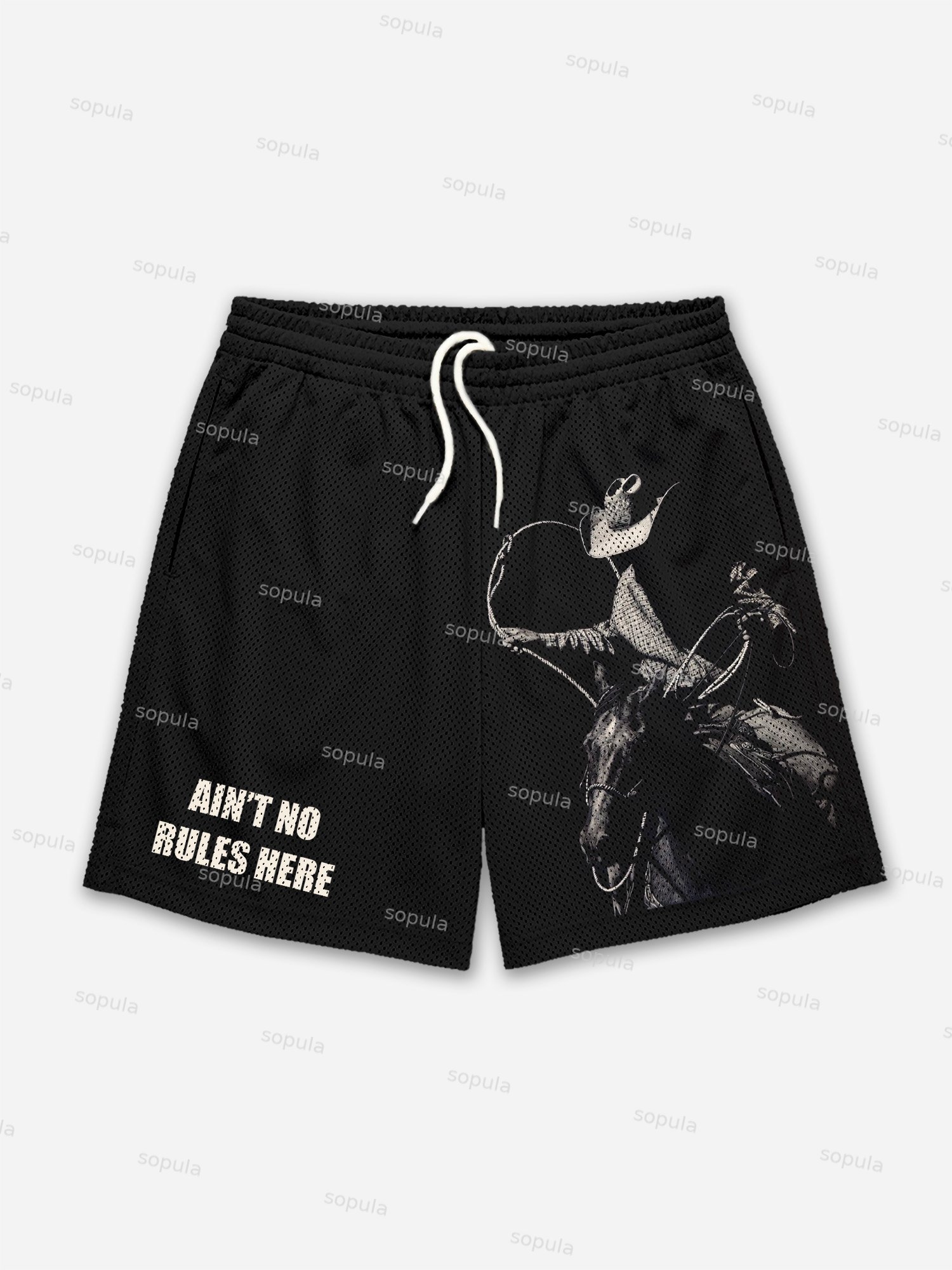 Ain't No Rules Here Western Cowboy Graphic Mesh Shorts - Sopula｜Premium Graphic Tees & Graphic Clothing