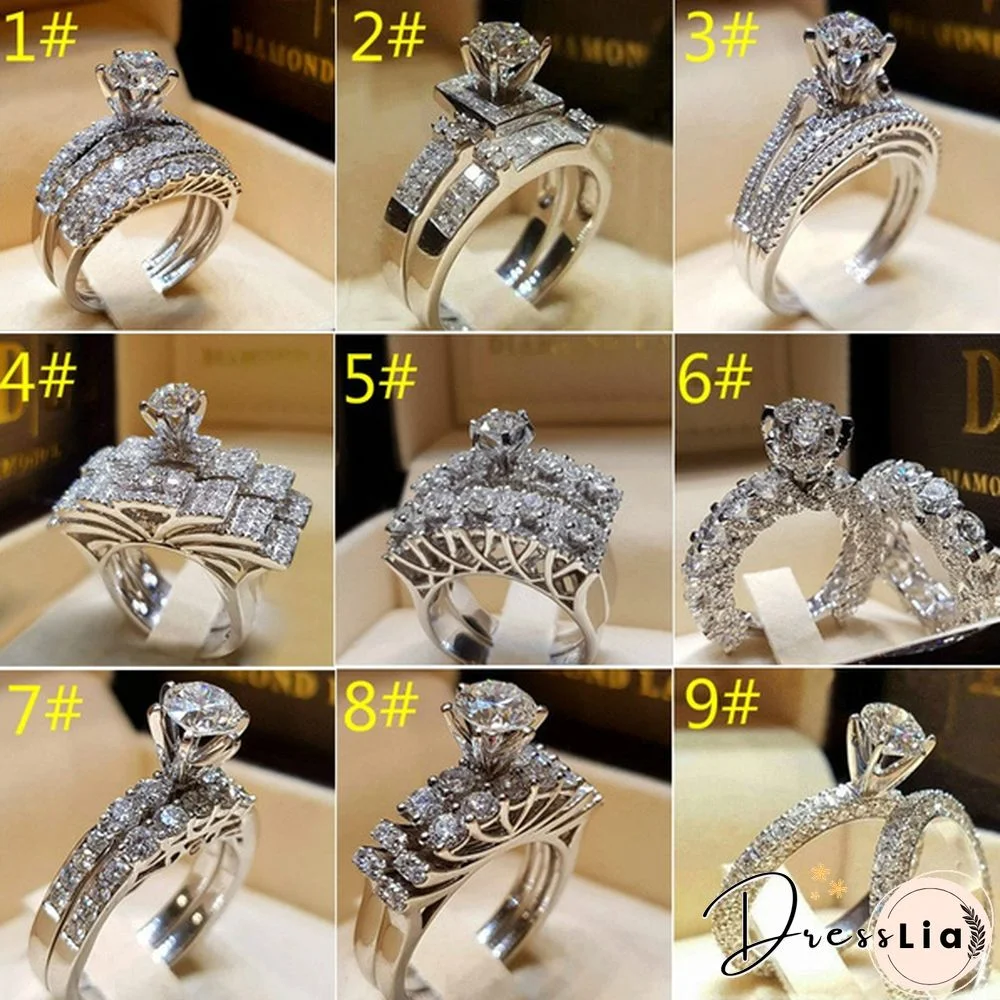 9 Style Luxury 2 Piece Women's 925 Sterling Silver Ring Natural White Sapphire White Gold Engagement Jewelry Anniversary Gift Party Bridal Wedding Diamond Jewelry Ring Size 5-11