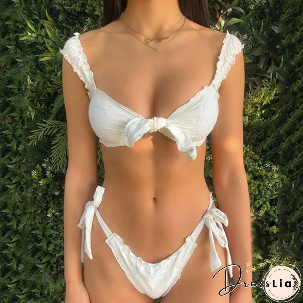 Fashion Women Two Piece Bikini Set Summer Beach Ruched Push-up Padded Bikini Tops High Waist Bottoms Ladies Swimwear