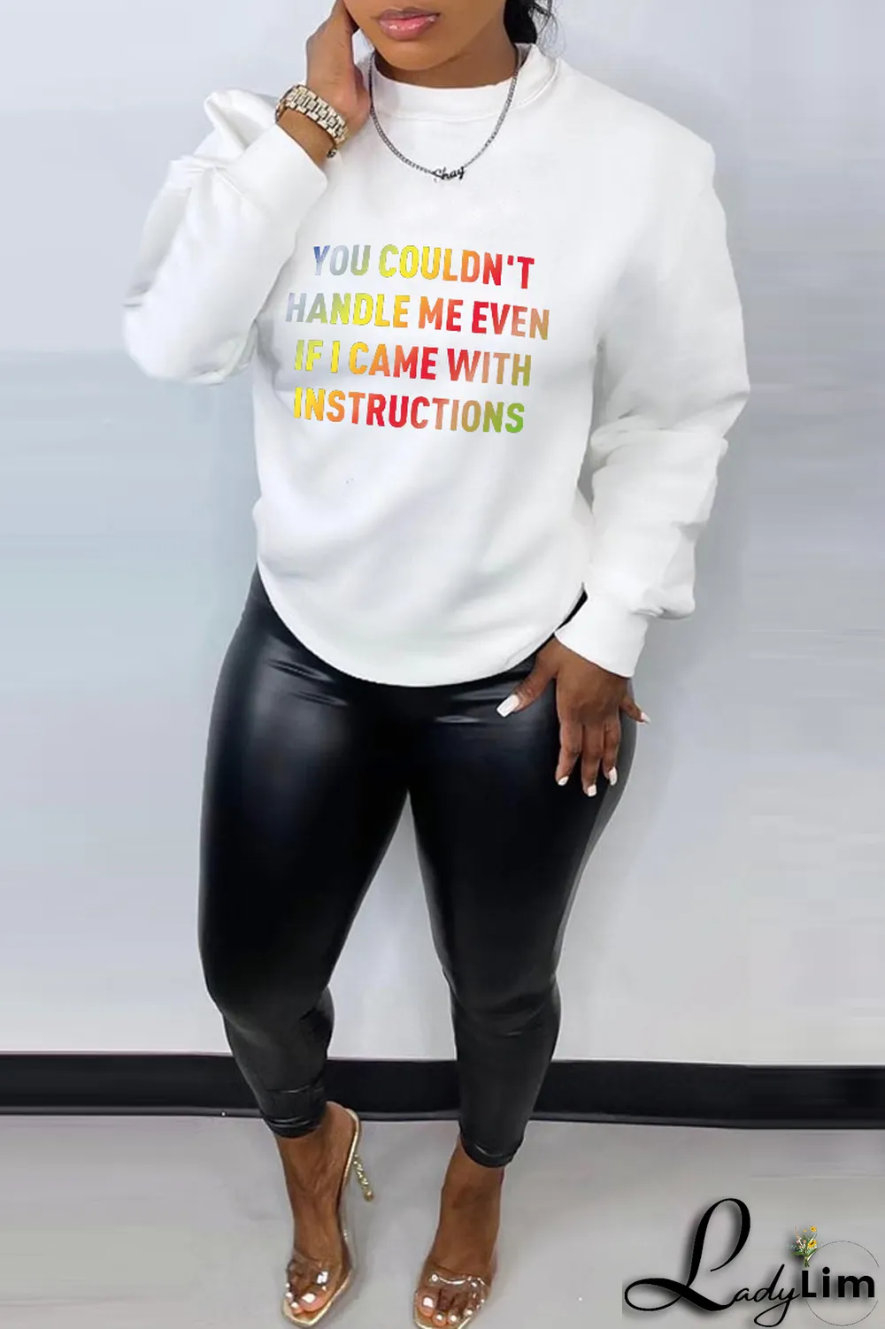 Black Fashion Print Letter O Neck Tops