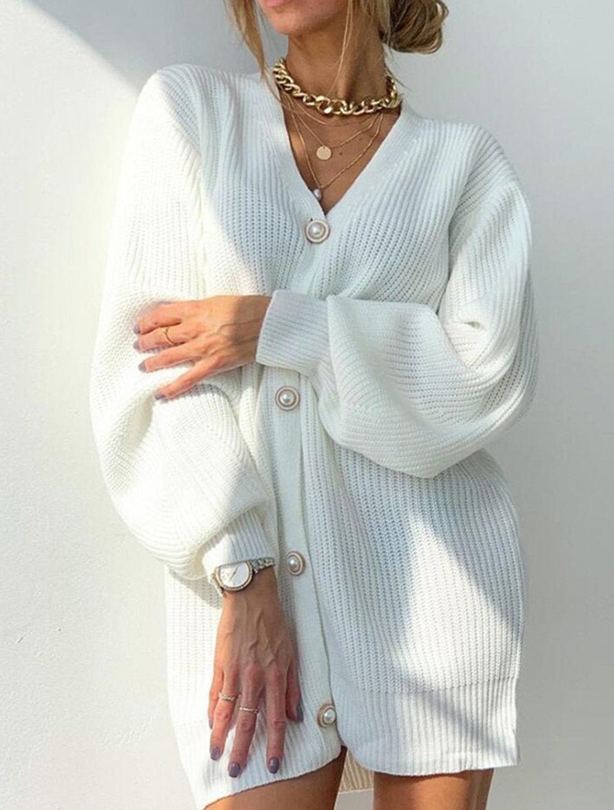 Casual Loose Solid Color Long-sleeved Button Sweater Cardigan | EGEMISS