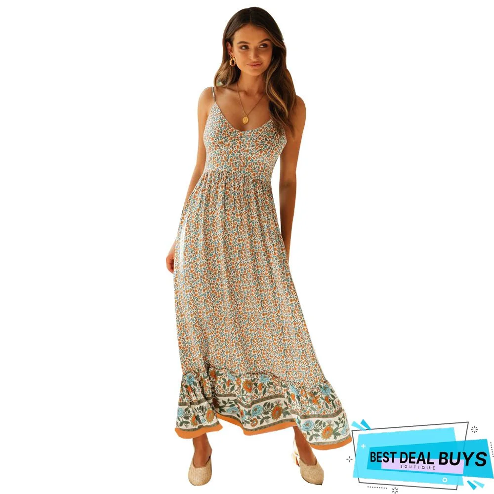 Bohemian Floral Print Sling Dress