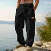 Men's Cotton Linen Cargo Pants 2026 Multi Pocket Loose Wide Leg Lightweight Four Seasons Casual