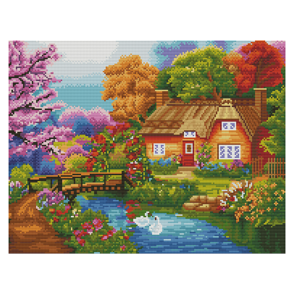 

Lakeside Cottage - 11CT Stamped Cross Stitch - 50*40CM, 501 Original