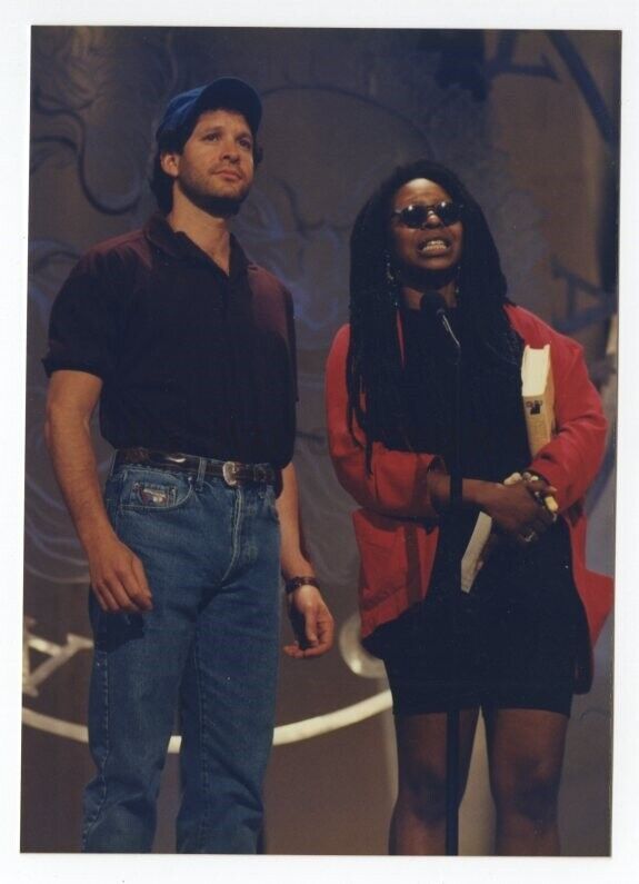 Steve Guttenberg, Whoopi Goldberg - Candid Photo Poster paintinggraph by Peter Warrack