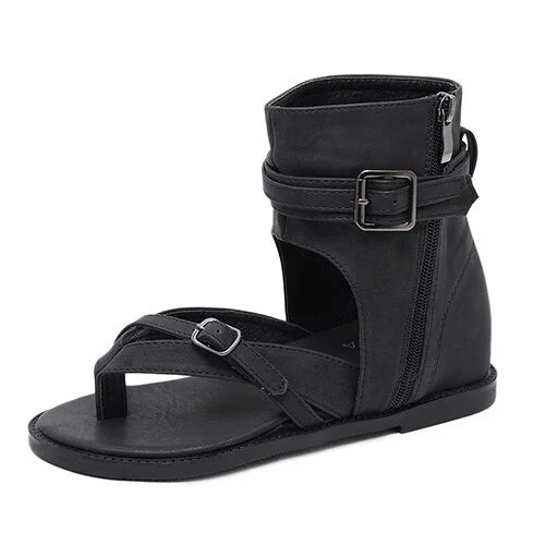 Gdgydh Women Summer Sandals Flip-Flop Side Zip Ladies Flat Casual Shoes Ankle Wrap Elegant Rome Summer Shoes Black Good Quality