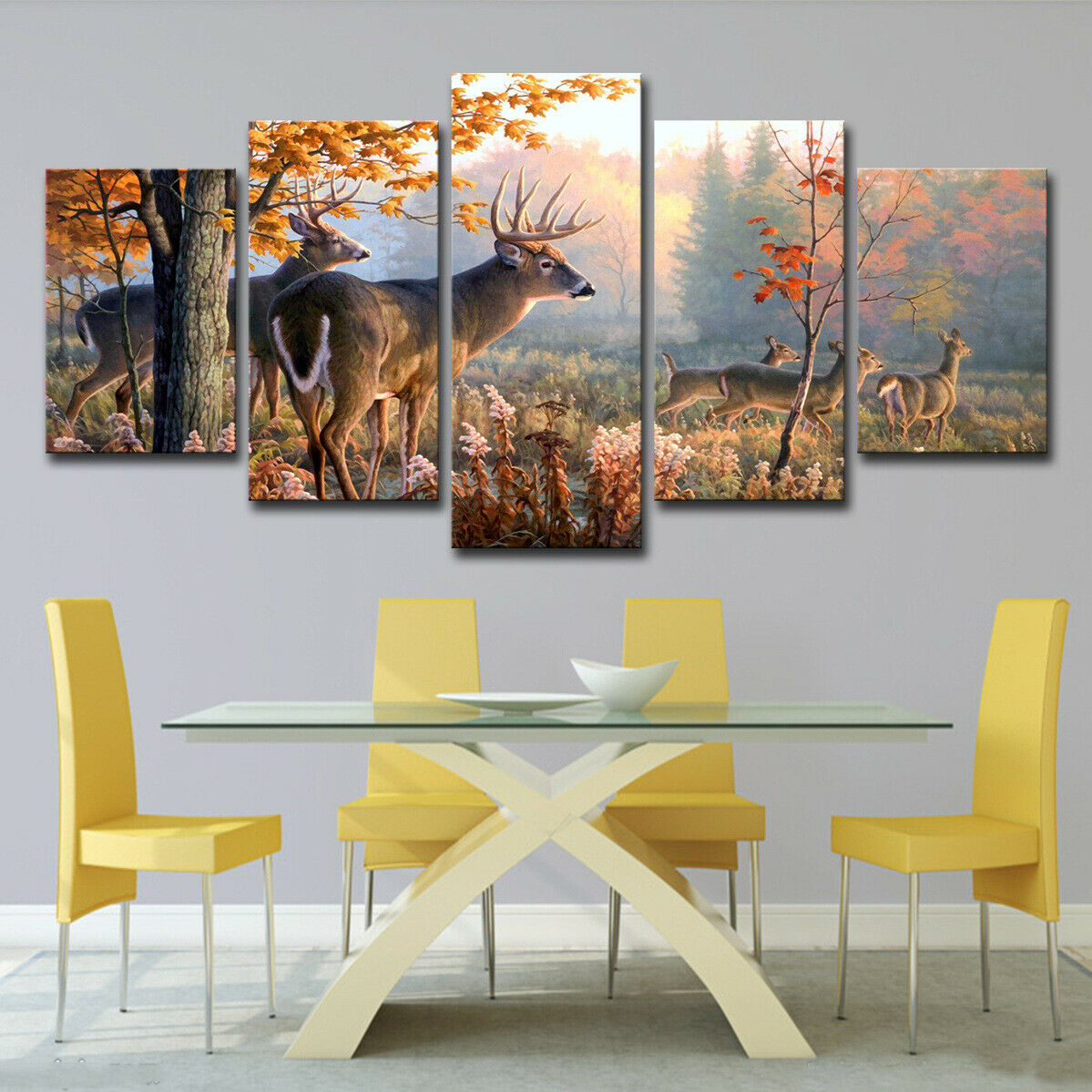 Forest Whitetail Deer Landscape Canvas Prints Painting Wall Art Home Decor 5 Panel HD Print Pictures Poster No Framed Paintings