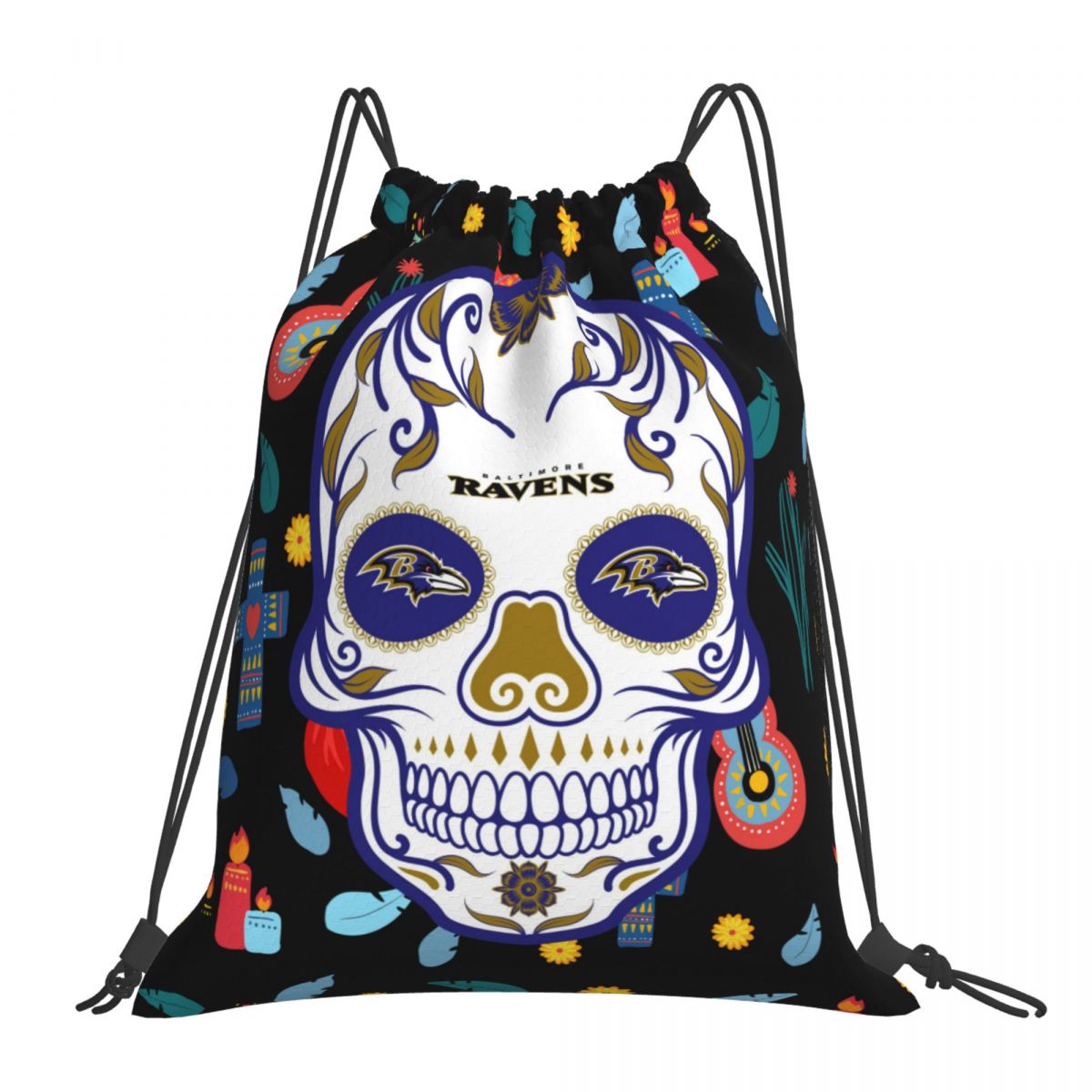 Baltimore Ravens Skull Waterproof Adjustable Lightweight Gym Drawstring Bag