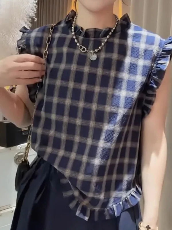 Athvotar Athvotar Thin Shirt In The Lattice Wood Ear 2025 Summer Large-Size Hong Kong Version Of The Unique Retro Thin Top