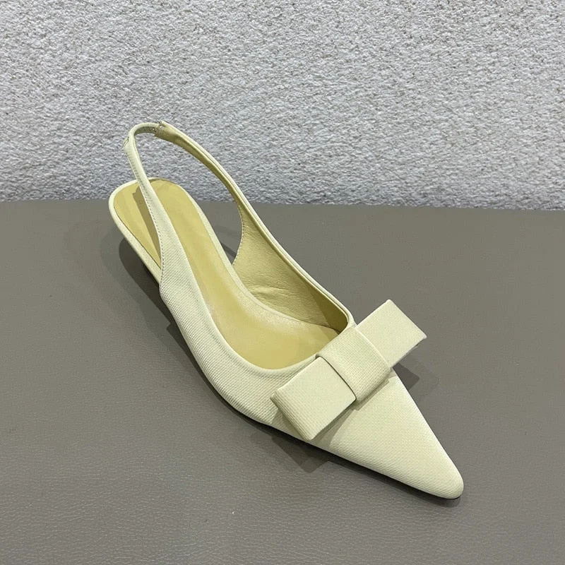 SUOJIALUN 2022 Spring Women Slingback Sandals Fashion Bow-knot Buckle Ladies Pumps Shoes Thin Low Heel Pointed Toe Slip On Mules