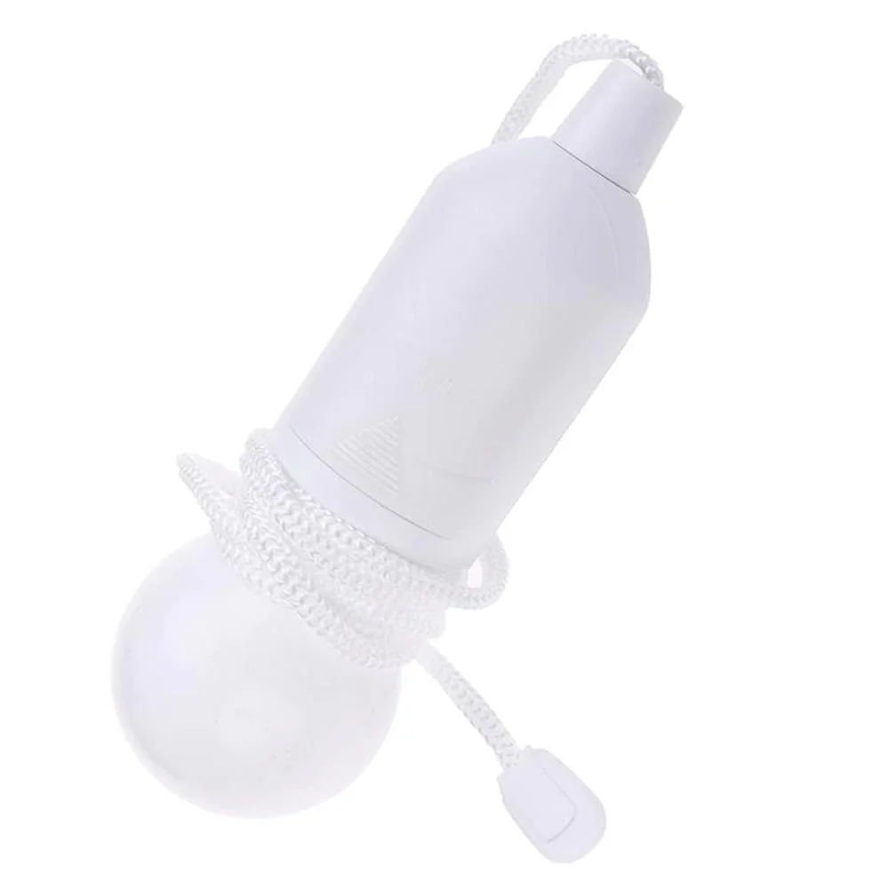 LED Hanging Light Bulb Battery Powered Colorful Pull Cord Bulbs (White)
