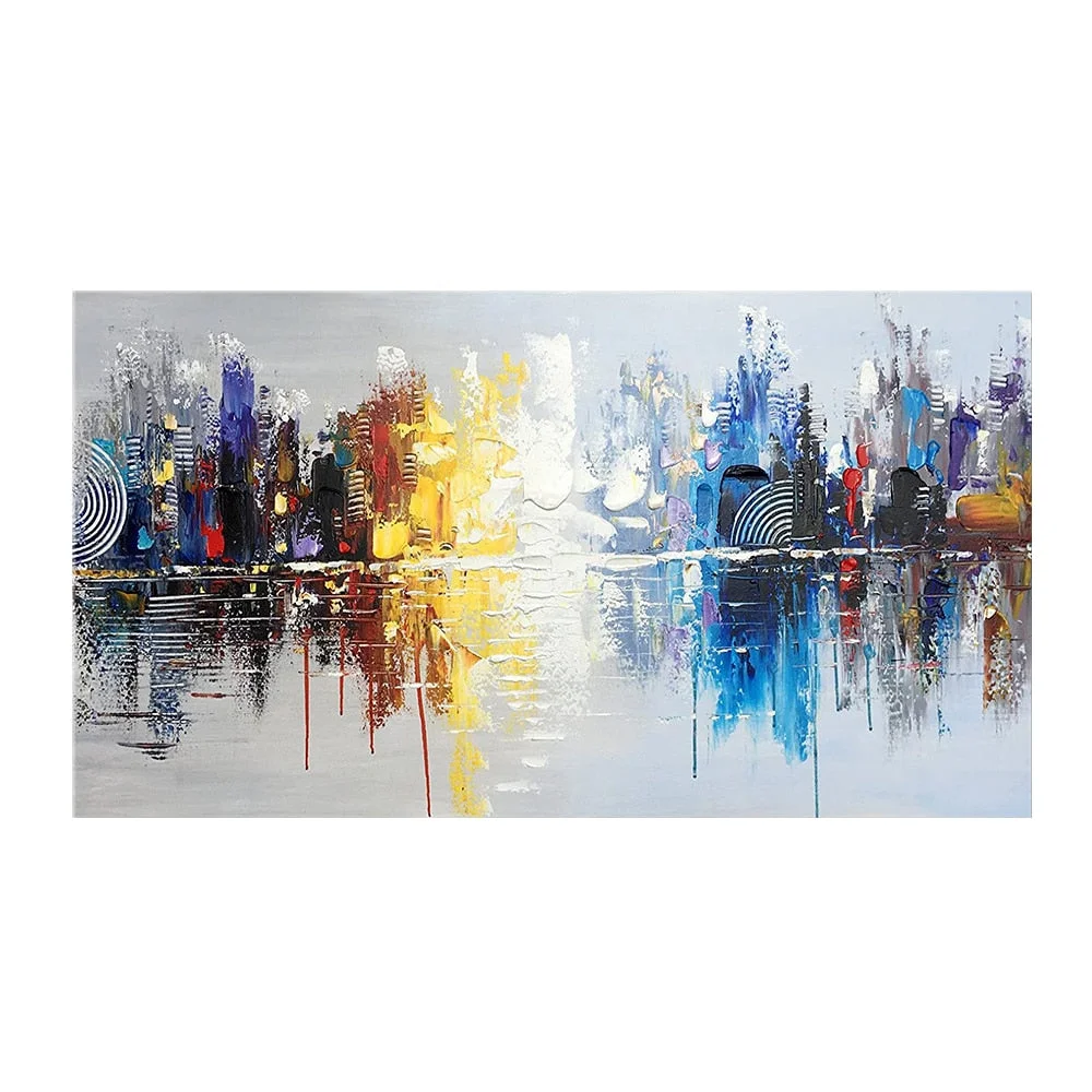 Abstract Graffiti Wall Art Hand Painted Cityscape Modern Canvas Paintings Cuadros Wall Art Pictures for Home Decor (No Frame)