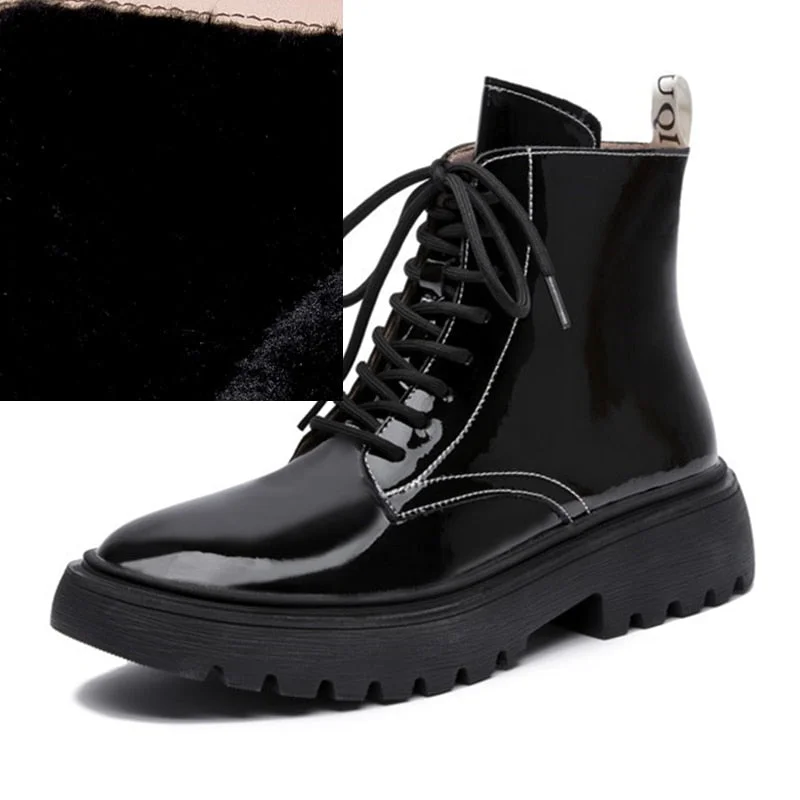 AIYUQI Women Martin Boots Winter 2021 New Genuine Leather Fashion Women Ankle Boots Lace Up Fur Women Motorcycle Boots