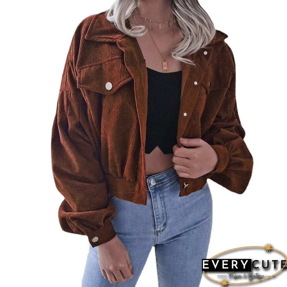 Lantern Long Sleeve Corduroy Casual Jacket Jacket Single-breasted Women's Jacket In Autumn and Winter