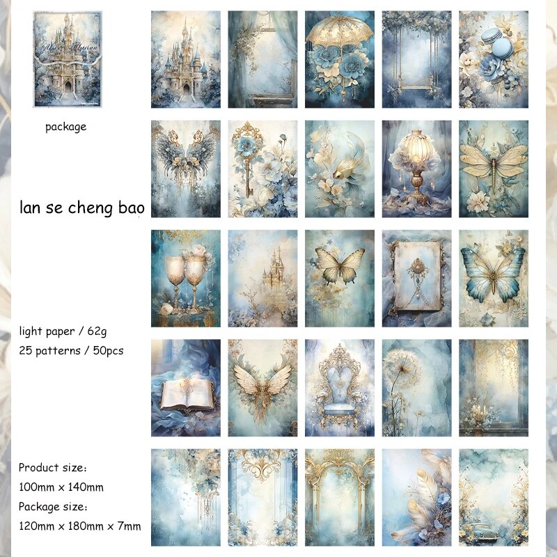 Journalsay 50 Sheets Alice's Illusion Series Vintage Flower Butterfly Material Paper