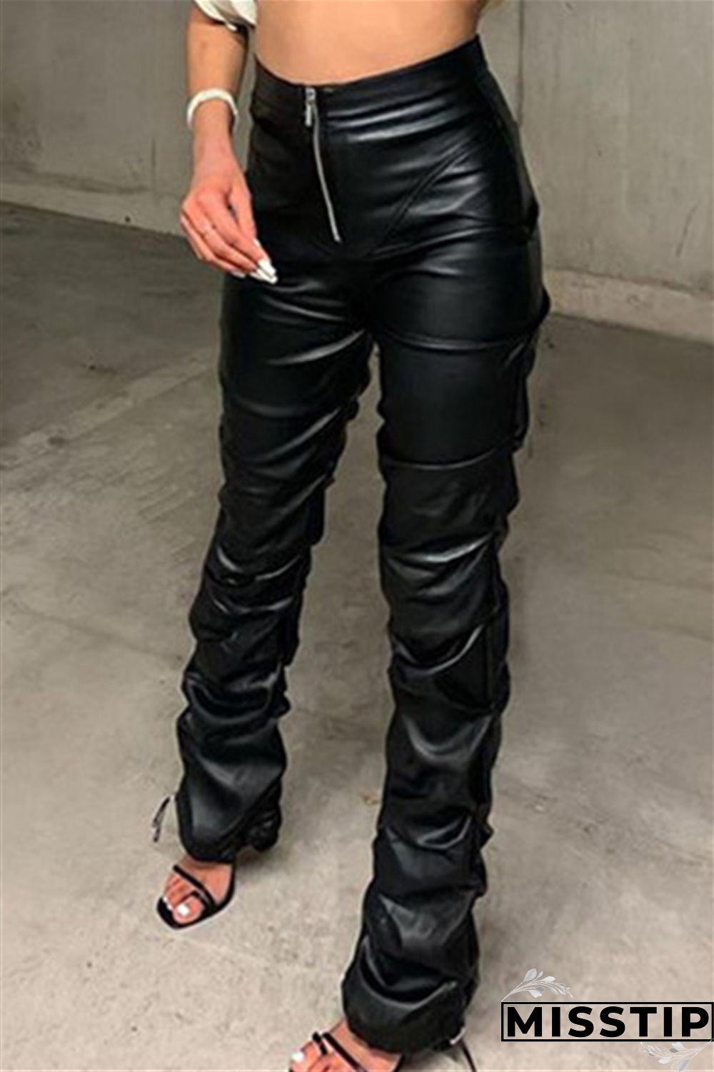 Black Fashion Casual Solid Patchwork Regular High Waist Trousers
