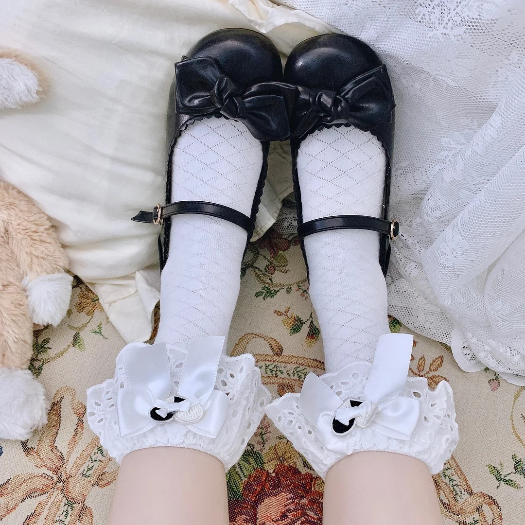 Lourdasprec 1 Pair Lolita Socks Japanese Maiden Lovely Woman Socks Heart Bow Lace Middle Cotton Princess Socks Summer Cute Sweet Girl Gift