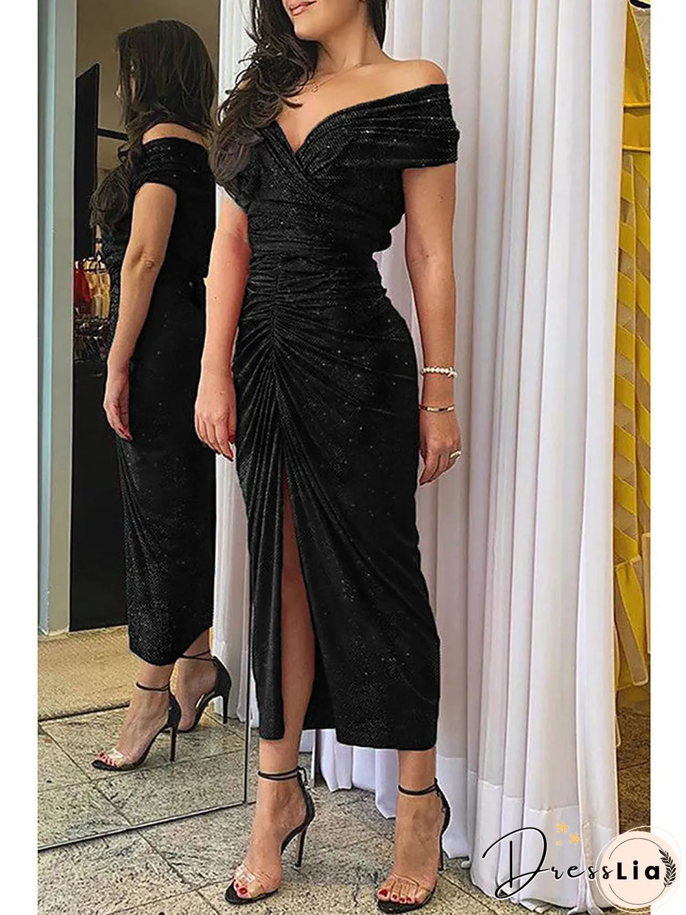 Women's Sheath Dress Midi Dress Short Sleeve Fall Hot Sexy Black Red Green Gray S M L XL Black Dresses