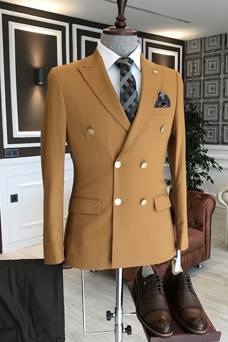 Classic Brown Double Breasted Slim Fit Prince Suit For Prom Online | Ballbellas Ballbellas