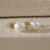 14K Yellow Gold Near-round Fresh-water Pearl Etud Earrings