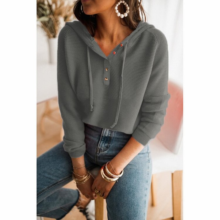 Autumn And Winter New Hooded Loose Knitted Sweater Solid Color Pullover Casual Sweater Striped Sweater Women Pullover