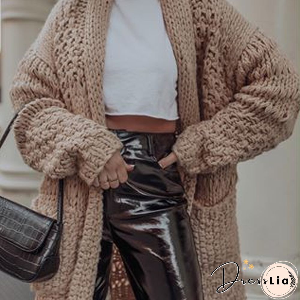 Elegant Hollow Out Braided Long Cardigan Sweater Coat With Hood