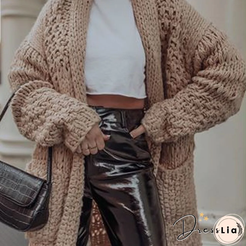 Elegant Hollow Out Braided Long Cardigan Sweater Coat With Hood