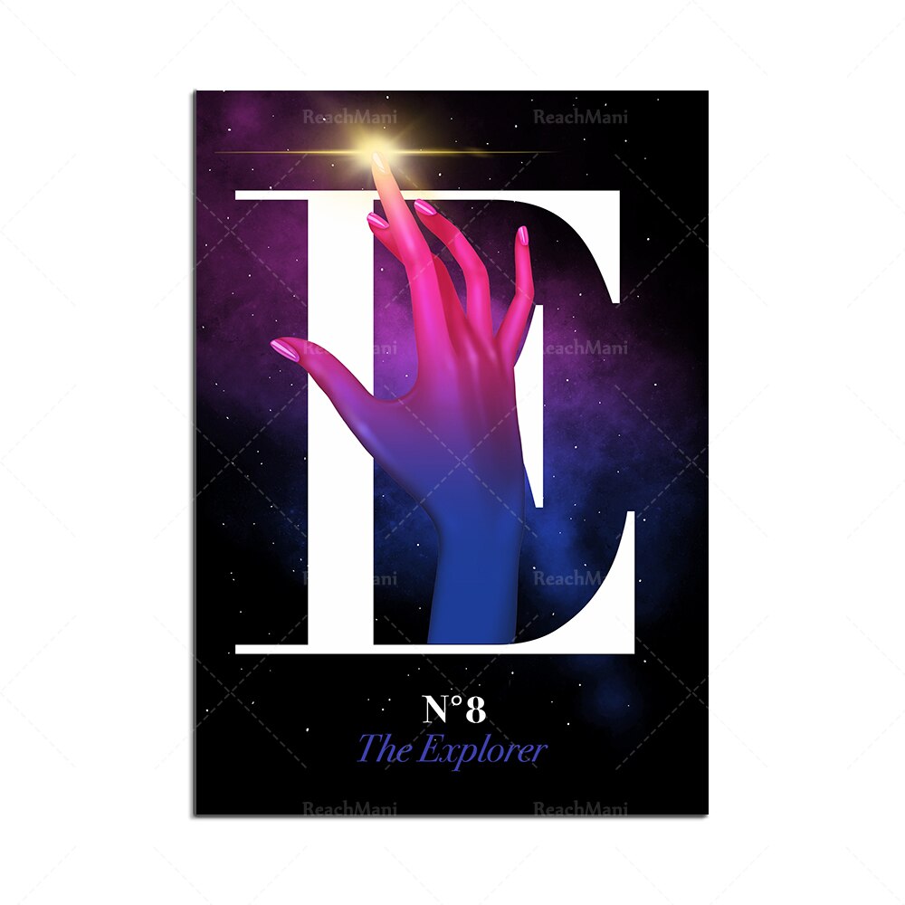 Woman exploring galaxy, race car driver, wearing silver gloves, hand with skull tattoo, artistic power figure decoration poster