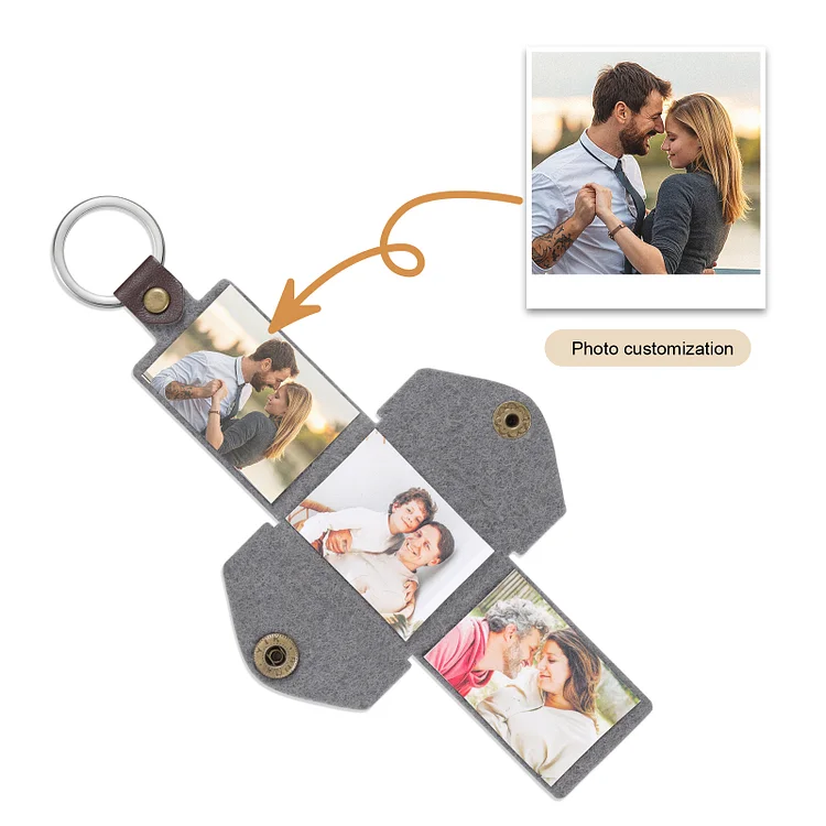 Personalized Leather Keychain Customized with 3 Photos Keychain Gifts for Him/Her