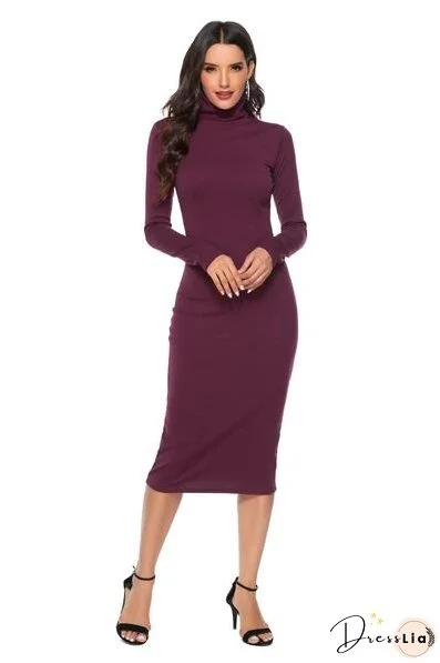 Ribbed Turtleneck Long Sleeve Dress