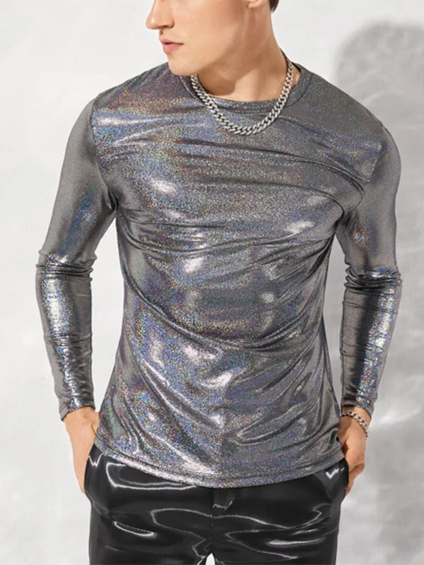Mens Sparkly Glitter Shiny Metallic Holographic T-Shirt SKUJ39287