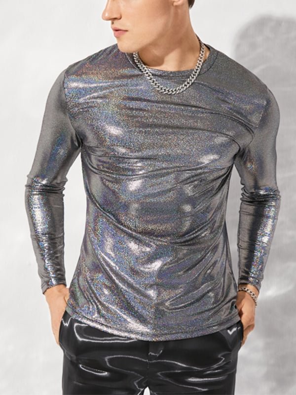 Mens Sparkly Glitter Shiny Metallic Holographic T-Shirt SKUJ39287